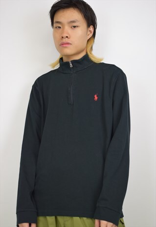 VINTAGE 90S POLO RALPH LAUREN BLACK 3/4 ZIP JUMPER