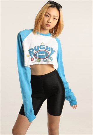 VINTAGE PUMA PRINT CROPPED SWEATSHIRT