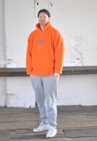 80S NAPAPIJRI FLAG LOGO 1/4 ZIP PULLOVER FLEECE JACKET