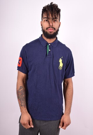 POLO RALPH LAUREN MENS VINTAGE POLO SHIRT XL NAVY BLUE 90'S