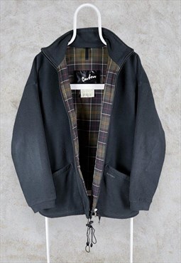Vintage Barbour Fleece Jacket Dark Grey Classic Tartan Lined