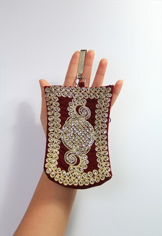 SMALL EMBROIDERED SIDE COIN AND PHONE POUCH BAG