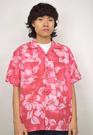 VINTAGE 90S PINK HAWAIIAN PRINT SHIRT