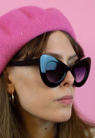 OVERSIZED CAT EYE SUNGLASSES IN GLOSSY BLACK