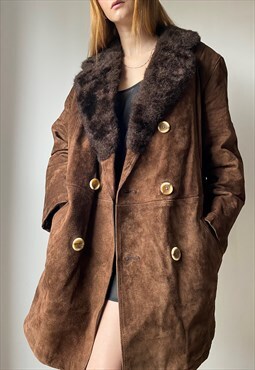 Vintage Brown Suede Leather Afghan Coat Size Medium
