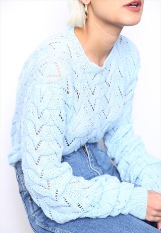 VINTAGE 80S BABY BLUE HAND KNIT JUMPER