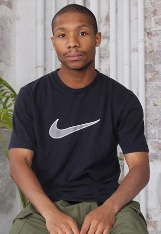 VINTAGE NIKE BIG LOGO SWOOSH T-SHIRT NAVY BLUE