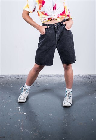 VINTAGE 1990S BLACK HIGH-WAISTED DENIM SHORTS