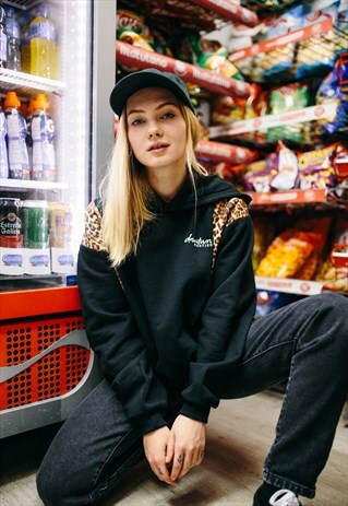 "ODETTE" HOODIE IN BLACK/LEOPARD