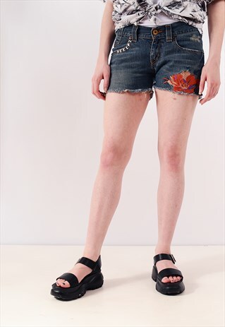 VINTAGE LEVI'S 504 EMBROIDERED DENIM SHORTS DARK BLUE