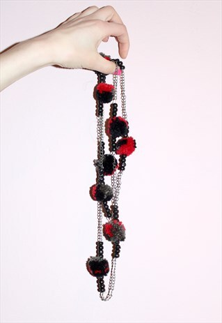 90S VINTAGE UNIQUE COLOURED POM POM & BEAD NECKLACE