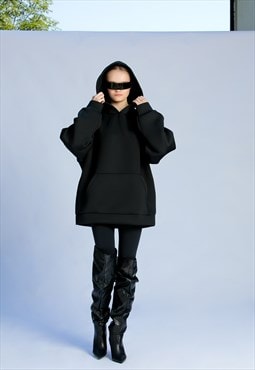 Black Extra Oversized Hoodie, Neoprene Hoodie