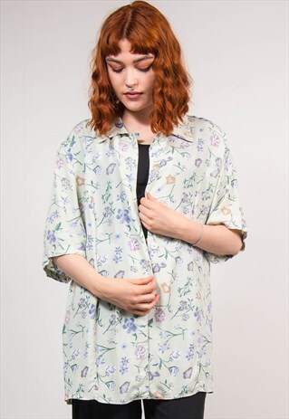 VINTAGE 90'S MINT GREEN FLORAL PATTERN SHIRT BLOUSE