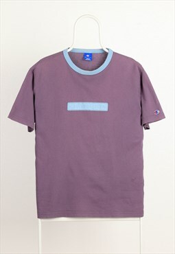 Vintage Champion Crewneck Logo T-shirt Purple