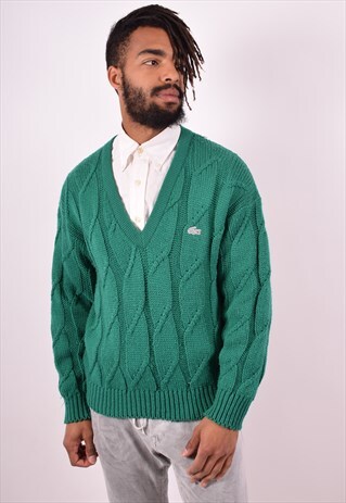 LACOSTE MENS VINTAGE JUMPER SWEATER MEDIUM GREEN 90S