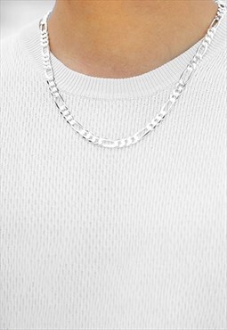 54 Floral 4mm 16" Silver Plated Figaro Necklace Chain 