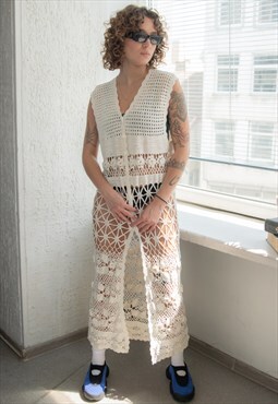 Vintage 80's PIERRE CAVALLO White Crochet Vest Style Tunic