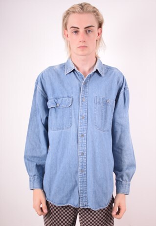 MENS VINTAGE DENIM SHIRT LARGE BLUE 90S