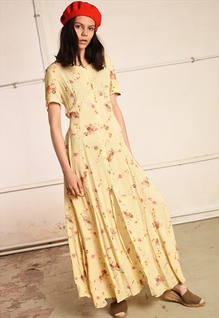 90'S RETRO FLORAL SUMMER PARIS CHIC MAXI TEA DRESS