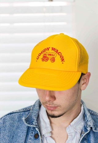 VINTAGE GOODY WAGON DELI TRUCKER CAP LOGO 90S ONE SIZE 2.2
