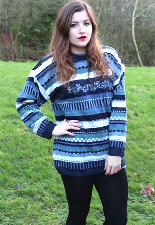 VINTAGE 90S SWEATER SHOP KNITWEAR JUMPER - MEDIUM