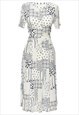 Vintage Black & White Floral Patchwork Style Dress - M