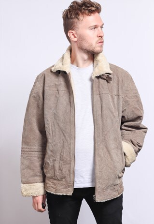 VINTAGE LEATHER AVIATOR FLEECE JACKET