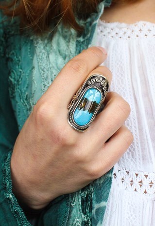 ADJUSTABLE AQUAMARINE GLASS RING