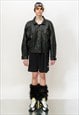 90's Vintage trashy look oversized leather jacket in black