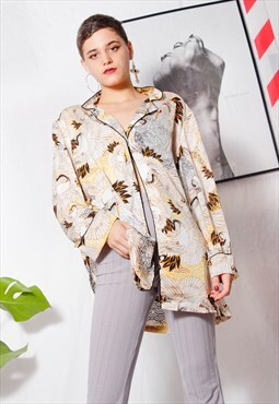 90s grunge y2k elegant white oriental heron kimono shirt