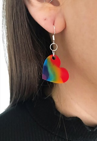 RAINBOW EARRINGS, HEART EARRINGS, COLOURFUL ACCESSORIES,