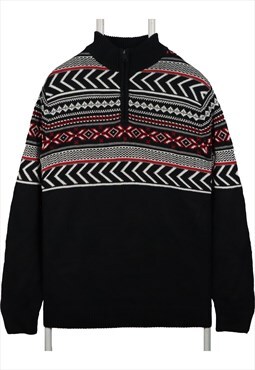Chaps 90's Quarter Zip Knitted Jumper / Sweater Medium Black