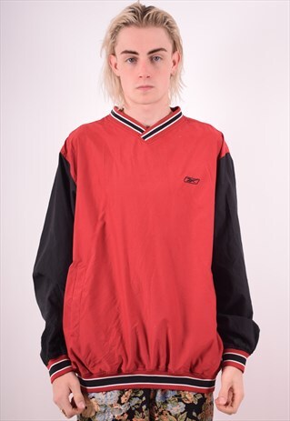 REEBOK MENS VINTAGE PULLOVER TRACKSUIT TOP LARGE RED 90S