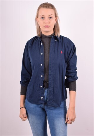 POLO RALPH LAUREN WOMENS VINTAGE SHIRT MEDIUM BLUE 90S