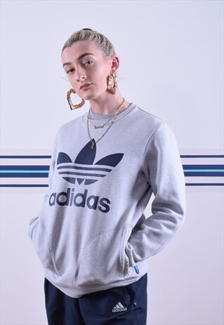 GREY AND NAVY ADIDAS TREFOIL SWEATSHIRT