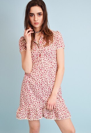 70'S BOHO STYLE HIPPIE FLORAL PRINT ELEGANT MINI DRESS