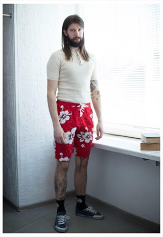 VINTAGE 90'S HAWAIIAN STYLE RED SHORT