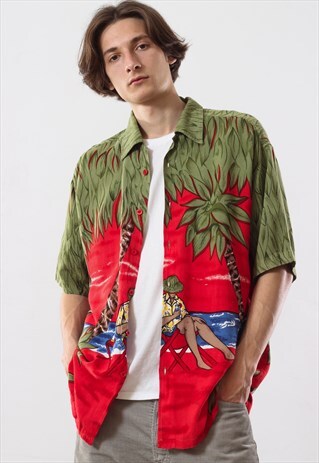 VINTAGE HAWAIIAN ALOHA SHIRT 90S ISLANDS GRAPHIC PATTERNED