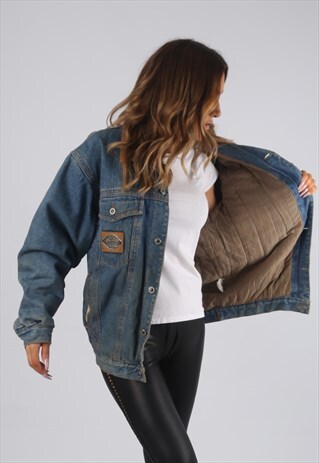 VINTAGE LINED DENIM JACKET OVERSIZED FITTED UK 12 M (JR2D)