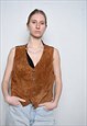 VINTAGE 90S RETRO SUEDE BOHO SLEEVELESS BLOUSE VEST GILET TO