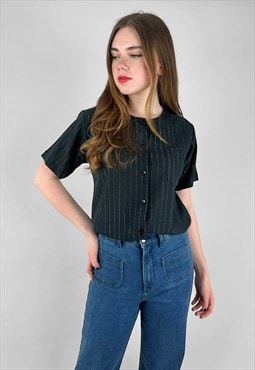 70's Chelsea Girl Short Sleeve Black Gold Lurex Blouse
