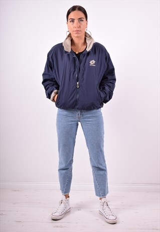 LOTTO WOMENS VINTAGE BOMBER JACKET XL NAVY BLUE 90'S