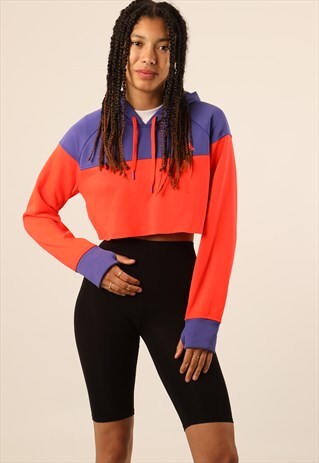 VINTAGE ADIDAS EMBROIDERED LOGO CROPPED HOODIE