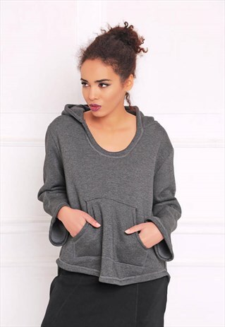 GRAY SWEATSHIRT/ HOODED TOP