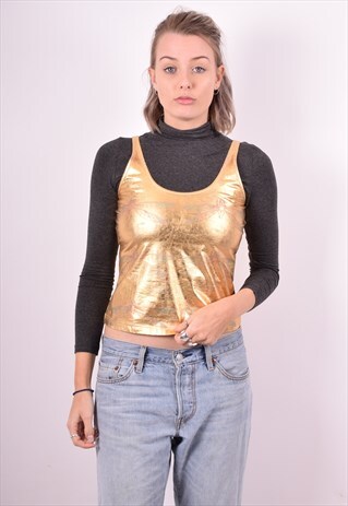 JUST CAVALLI WOMENS VINTAGE VEST TOP SMALL GOLD 90'S