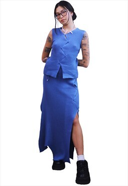 Blue Ribbed Skirt