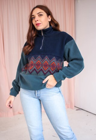 VINTAGE 80S 1/4 NECK FLEECE WITH DIAMOND PATTERN