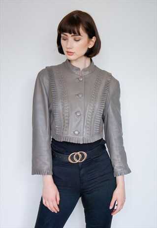 GREY LEATHER CROPPED JACKET