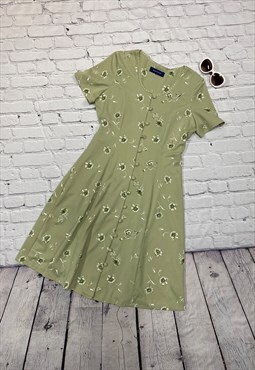 Vintage Green Floral Dress Size 14