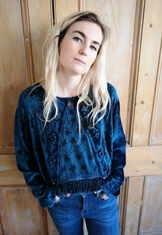VINTAGE 80S RAPP VELVET OVERSIZED EMBROIDERED BLOUSE